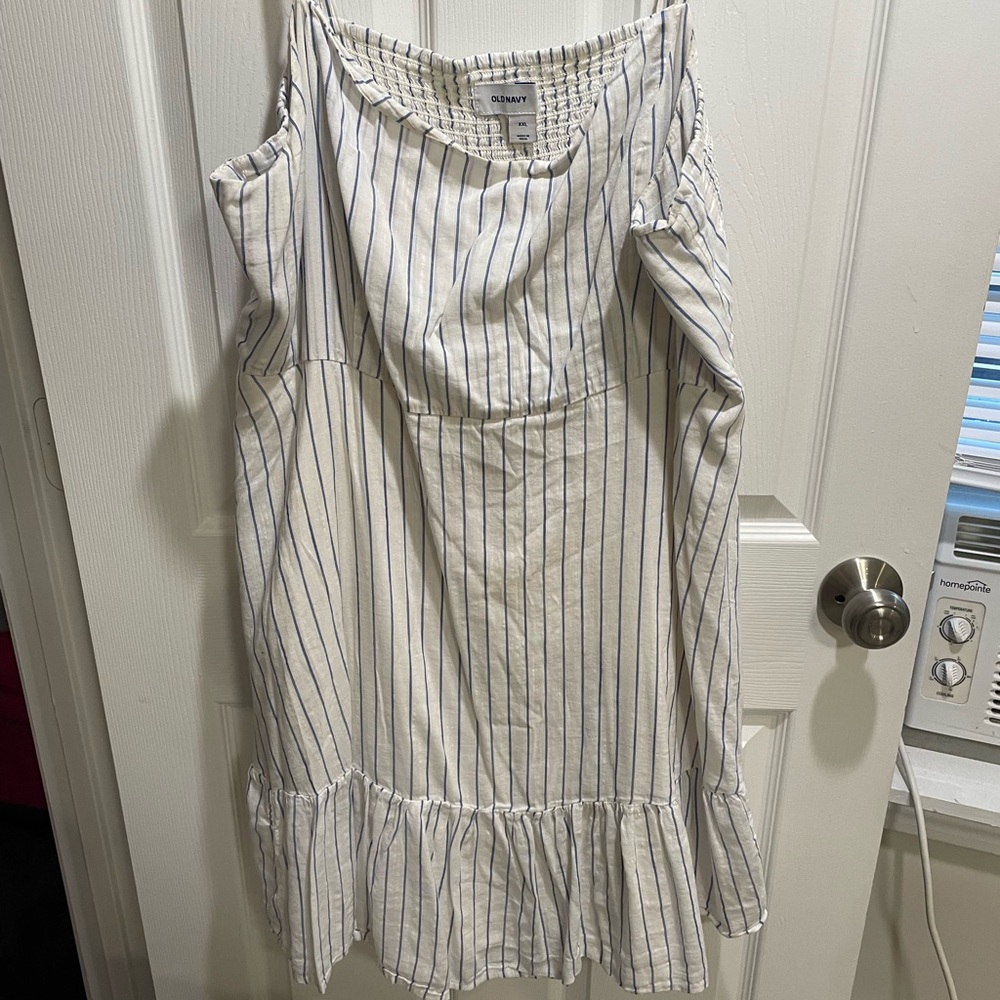 Blue and white striped dress